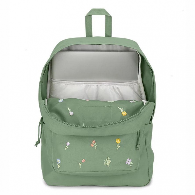 Mochila Para Portátil JanSport EMBROIDERED BLOSSOM BUNDLE Mochilas Verde | AECDF13190