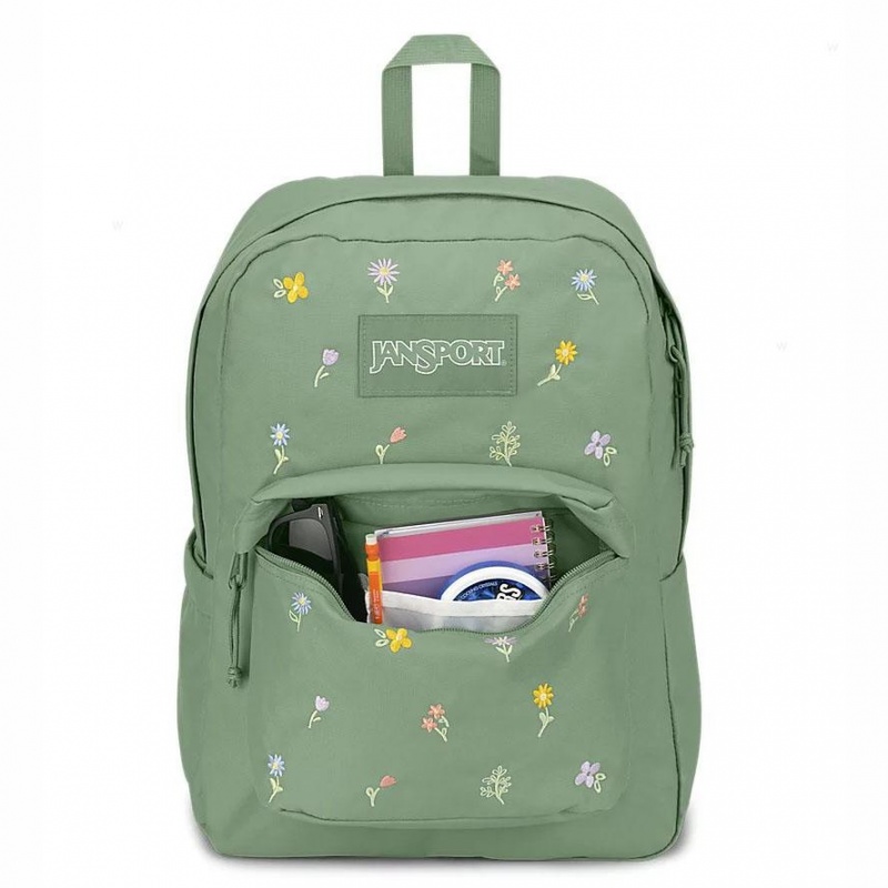 Mochila Para Portátil JanSport EMBROIDERED BLOSSOM BUNDLE Mochilas Verde | AECDF13190