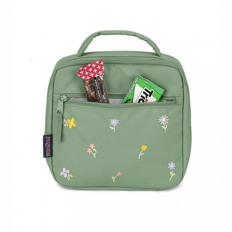 Mochila Para Portátil JanSport EMBROIDERED BLOSSOM BUNDLE Mochilas Verde | AECDF13190