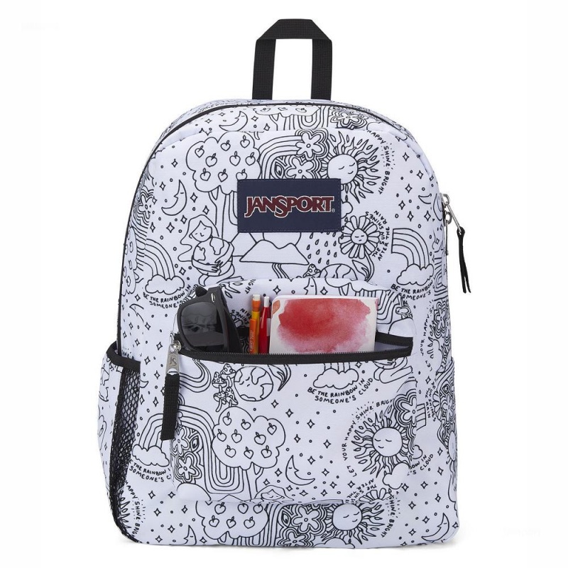 Mochilas escolares JanSport CROSS TOWN Mochilas Blancas Negras | TECWZ49388